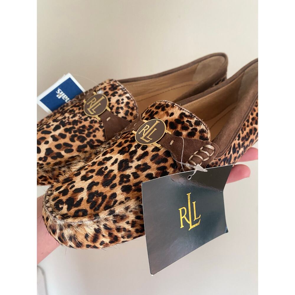 NWT Lauren Ralph Lauren Carley II Brown Leopard Print Calf Hair-On Loafers 7.5 B - Picture 2 of 9